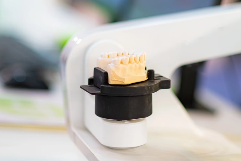 Close-up of modern dental technology equipment used for restorative dentistry