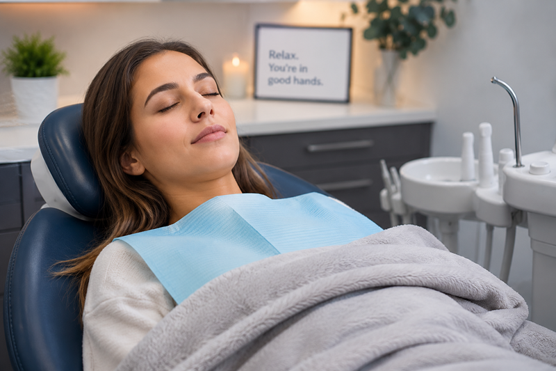 Patient relaxing during oral sedation treatment at a dental clinic